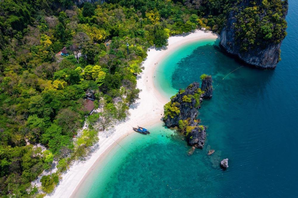 The Hong Islands from above: a ring of limestone enclosing a shallow green lagoon