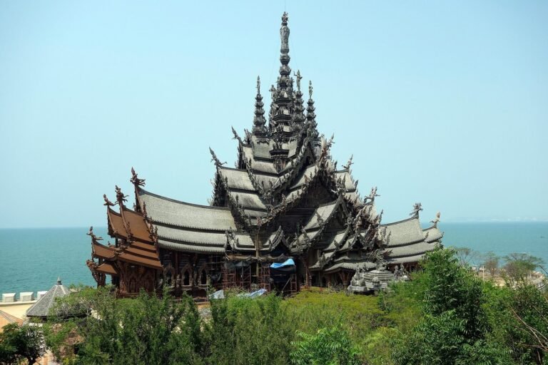 The all-timber Sanctuary of Truth above the sea at Cape Ratchavej